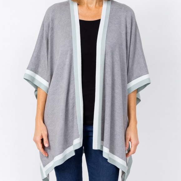 Chico's Tipped Ruana Wrap Gray Blue Cardigan Sweater Size Large XLarge - Picture 1 of 6